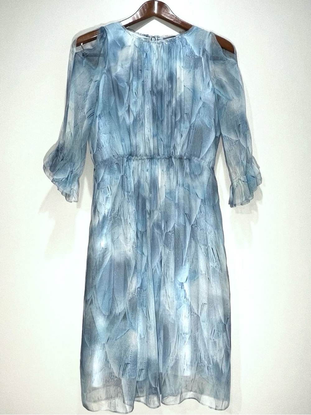 Elie Tahari Luciana Ruffle 100% Silk Dress Stratus Blue Fully Lined Size 6